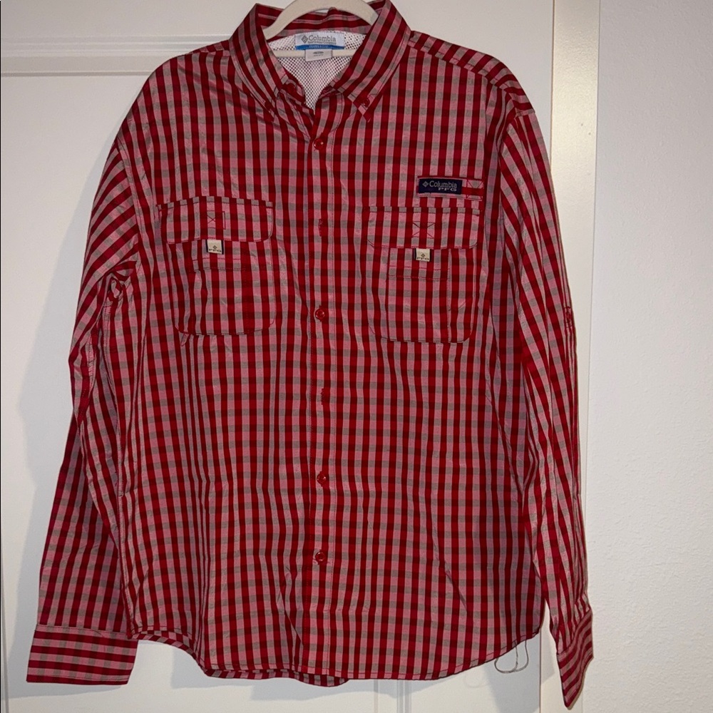 Columbia Men's Red and Black Checkered Shirt